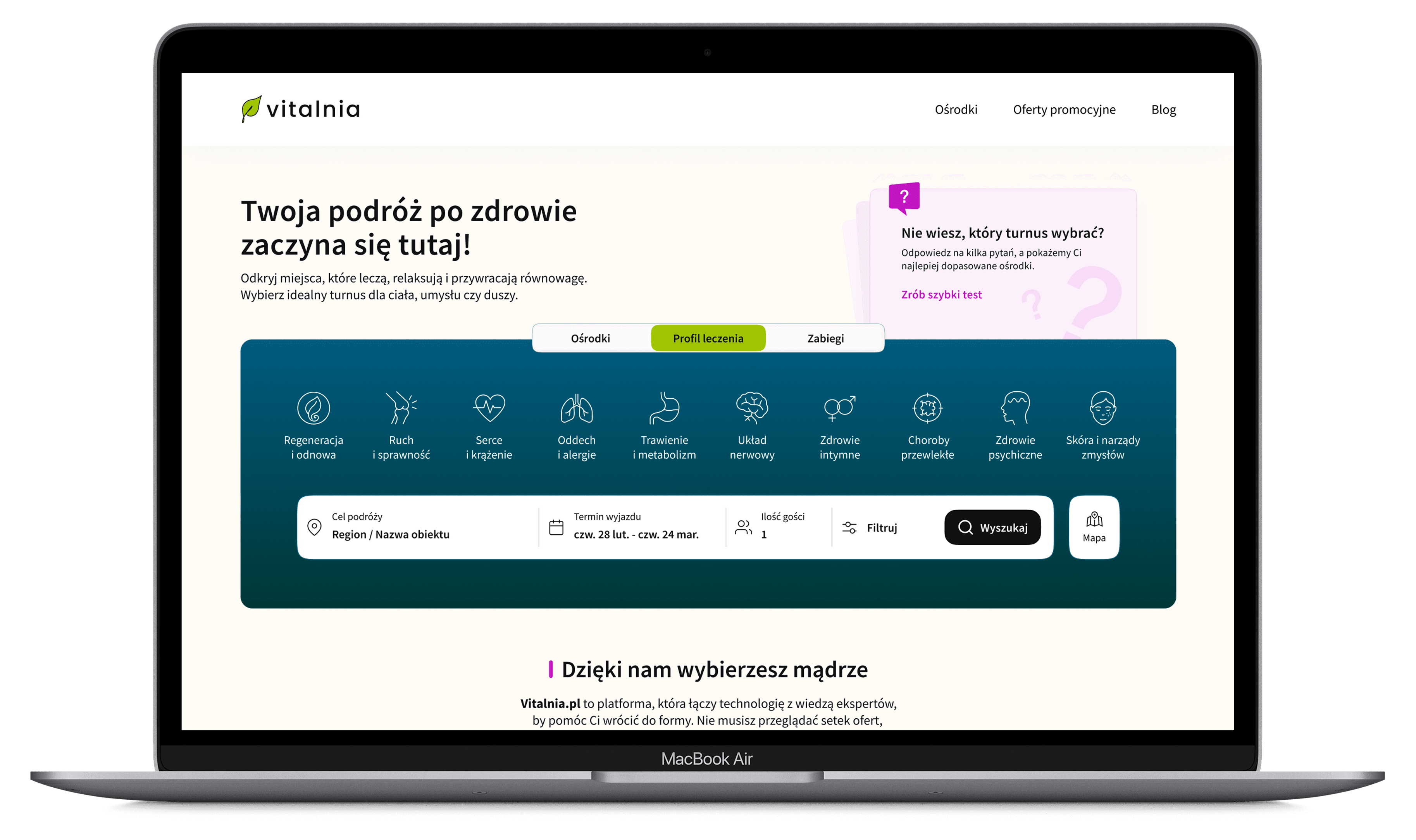 Widok strony Vitalnia na ekranie laptopa